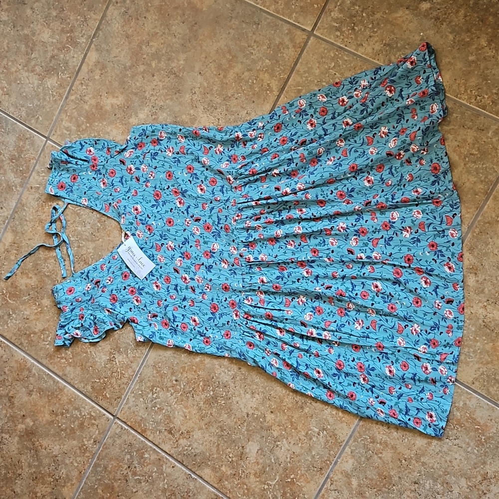 Grace & Lace Rosie Tie back dress in aqua floral